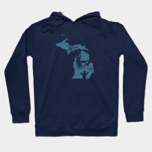 Michigan Distressed Fly Fishing State Map Hoodie